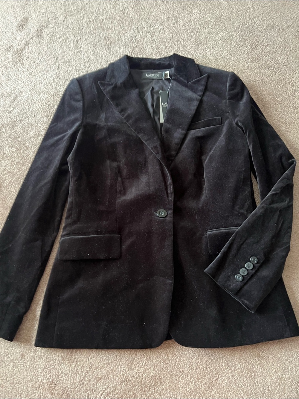 Ralph Lauren Black Velvet Single-Button Blazer